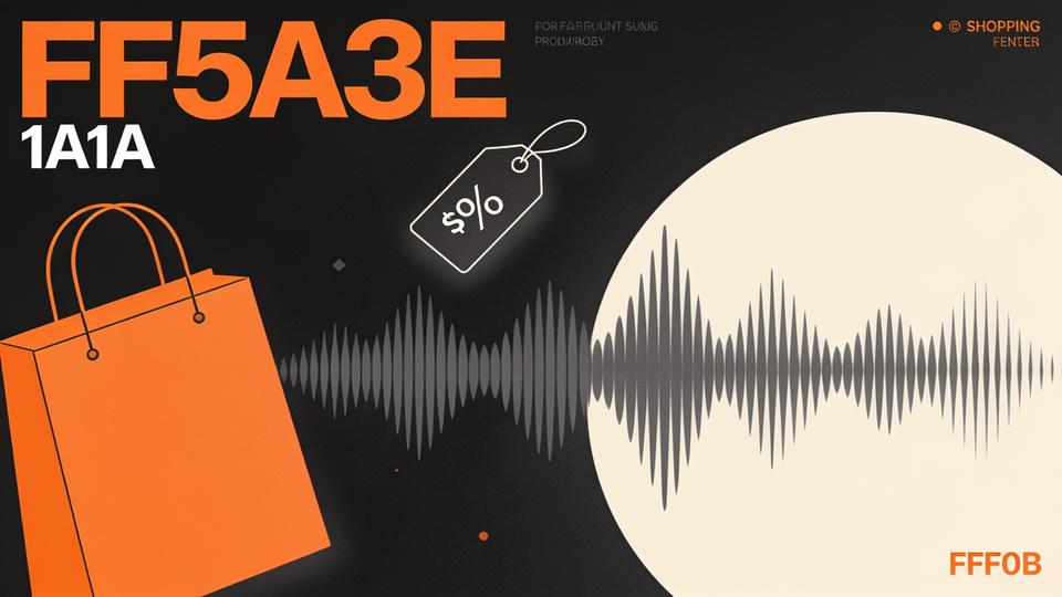 Abstract sound waveforms and price-tag shapes representing audio-first shopping